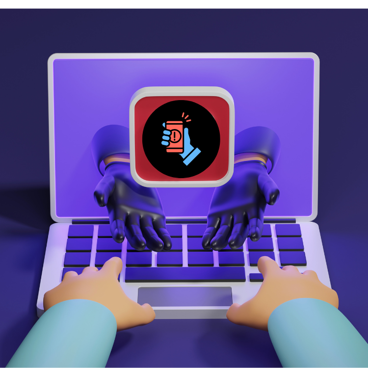 Foto da seção noticia.notebook com a mão de um criminoso digital saindo pra fora